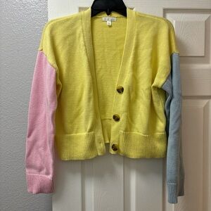 Abound Nordstrom Pastel Colour Block Button Down Knit Cardigan Yellow Pink Blue